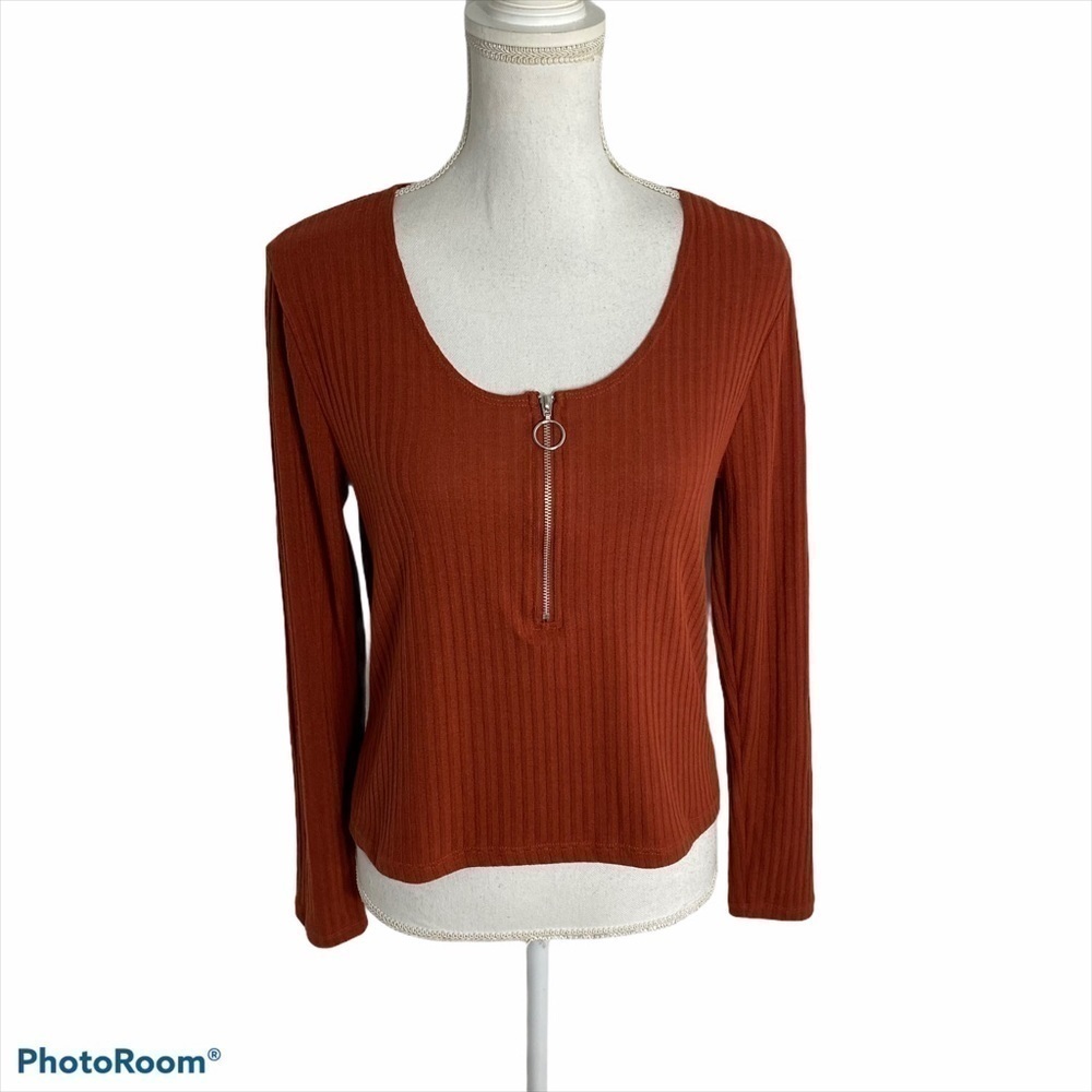 Vintage Burnt Orange Zipper Neck Top XL Women